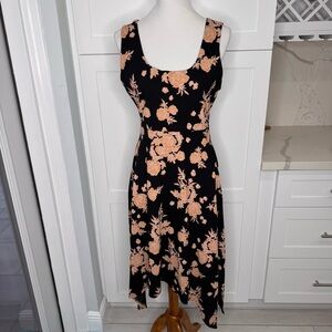 PACT Twilight Floral Fit & Flare Handkerchief Dress Size Large Organic Cotton